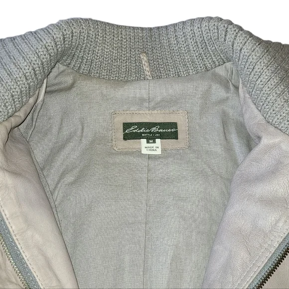 Women's Eddie Bauer Lamb Leather Jacket Medium Light Grey - Picture 10 of 15